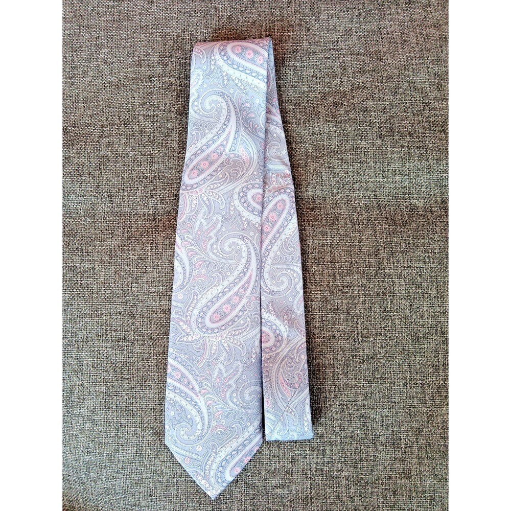 Tie 70 80s 90s Y2K Michael Kors Silk Silver Gray Pink Paisley 3.25 Wide 58 Long